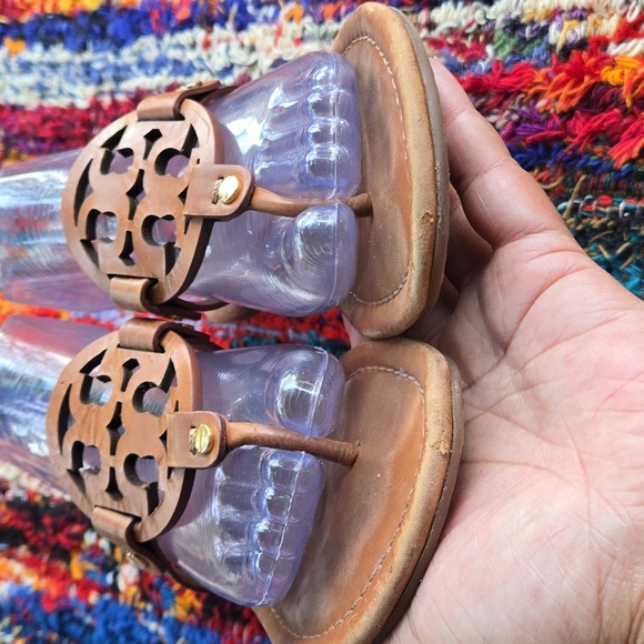 Tory Burch Cognac Brown Leather Miller Medallion Slip-on Flip Flop Sandal - Picture 5 of 17